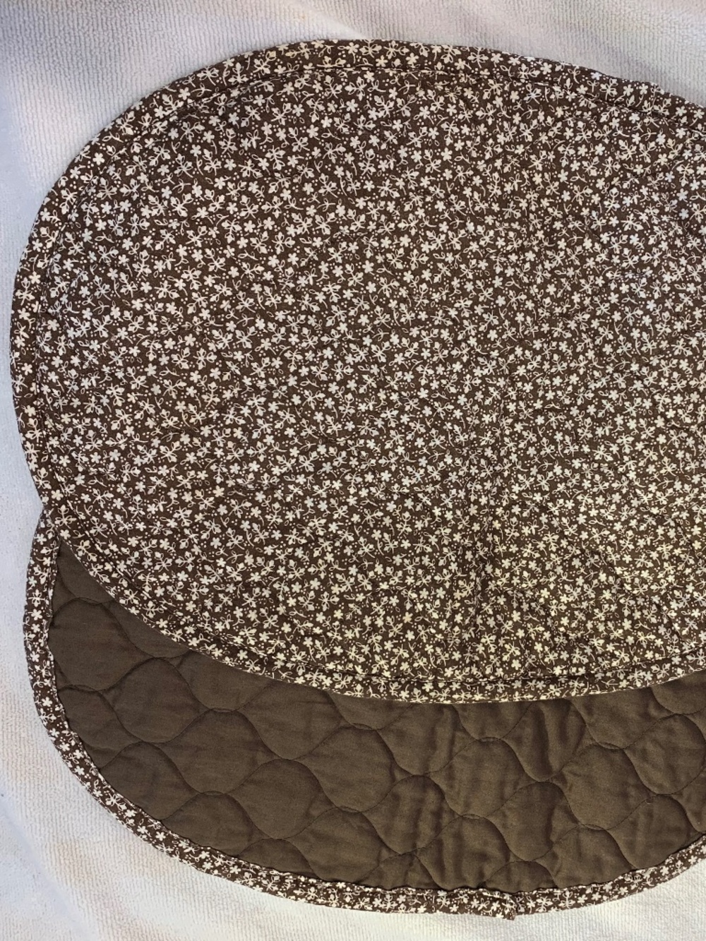 Vintage Style Brown Floral Quilted Placemats Set of 2 Cottagecore Oval Farmhouse